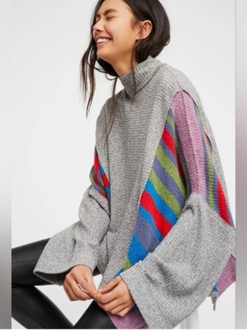 Free People ‘Susie Swit’ Cozy Thermal Poncho Style  Mock Neck Sweater